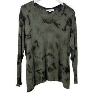 RED HAUTE Womens Top Size Small Olive Green V-neck Long Sleeve Tee Boho Tie Dye